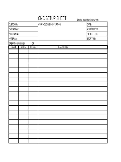 cnc machine installation information|cnc tool set up sheet.